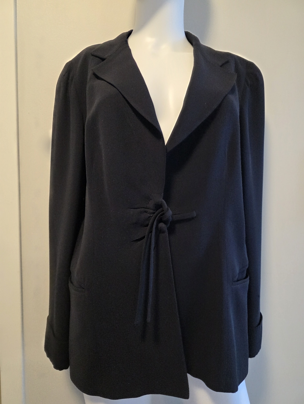 Armani Collezioni Black Tie-Front Blazer Jacket, Sz 44,